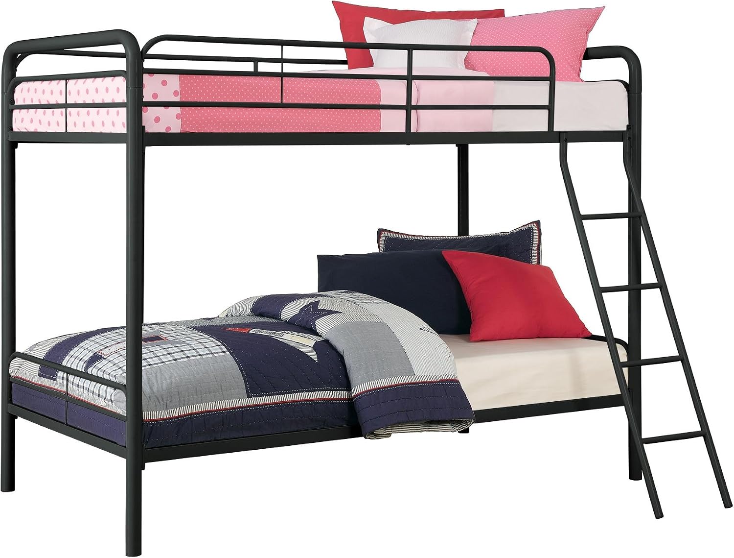 DHP Twin-Over-Futon Convertible Couch and Bed with Metal Frame, Ladder and Guardrails - Black