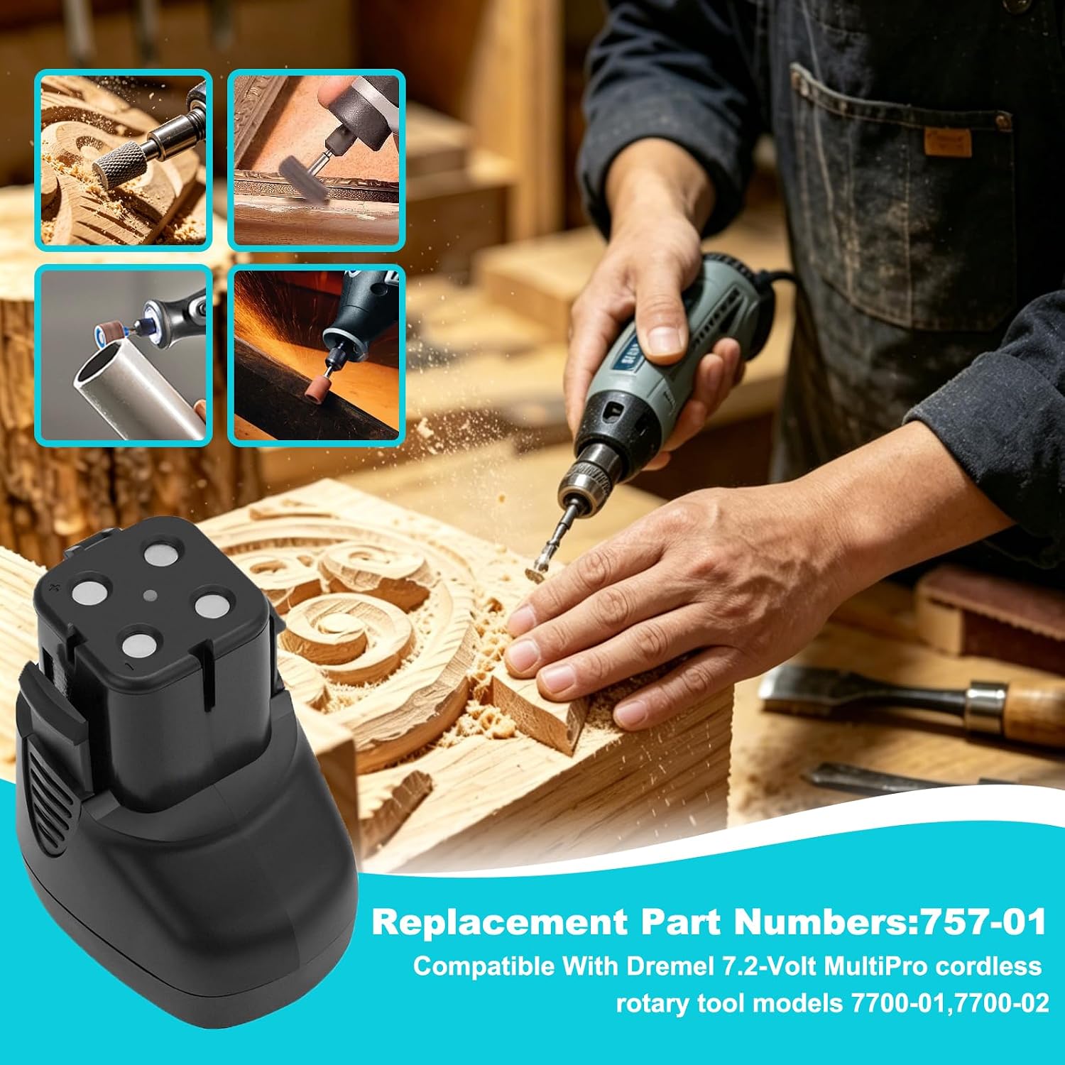 CREABEST 7.2V 3500mAh Ni-MH Battery Compatible with Dremel 757-01 7700 | MultiPro Cordless Rotary Tool Models Replacement for Dremel 7700-01 7700-02