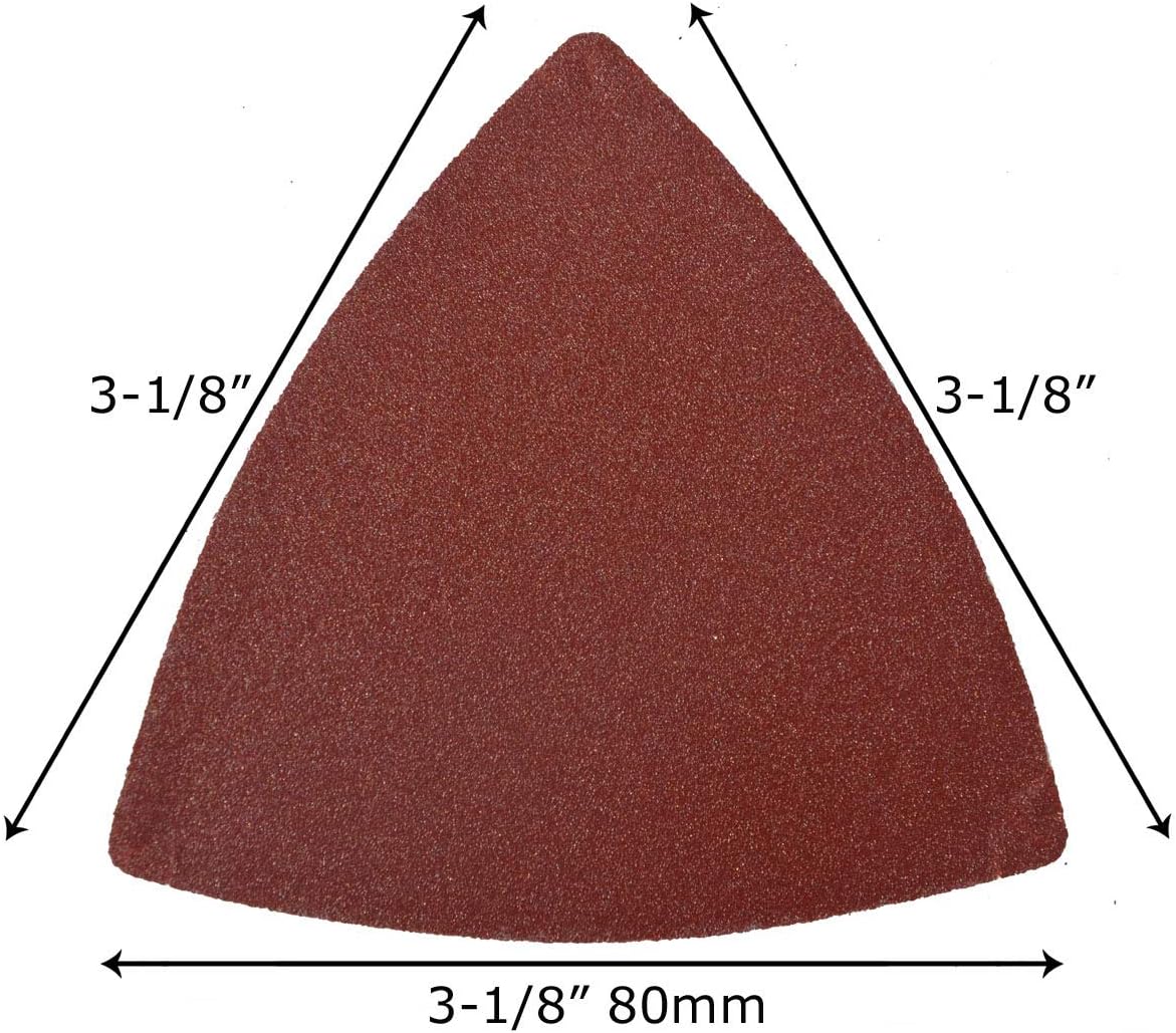 XXGO 55 Pcs 80mm 3-1/8 Inch Triangular Oscillating Multi Tool Sanding Pads | Assorted Grit , Hook & Loop Design , Strong Velcro , Best for Metal Wood Sanding