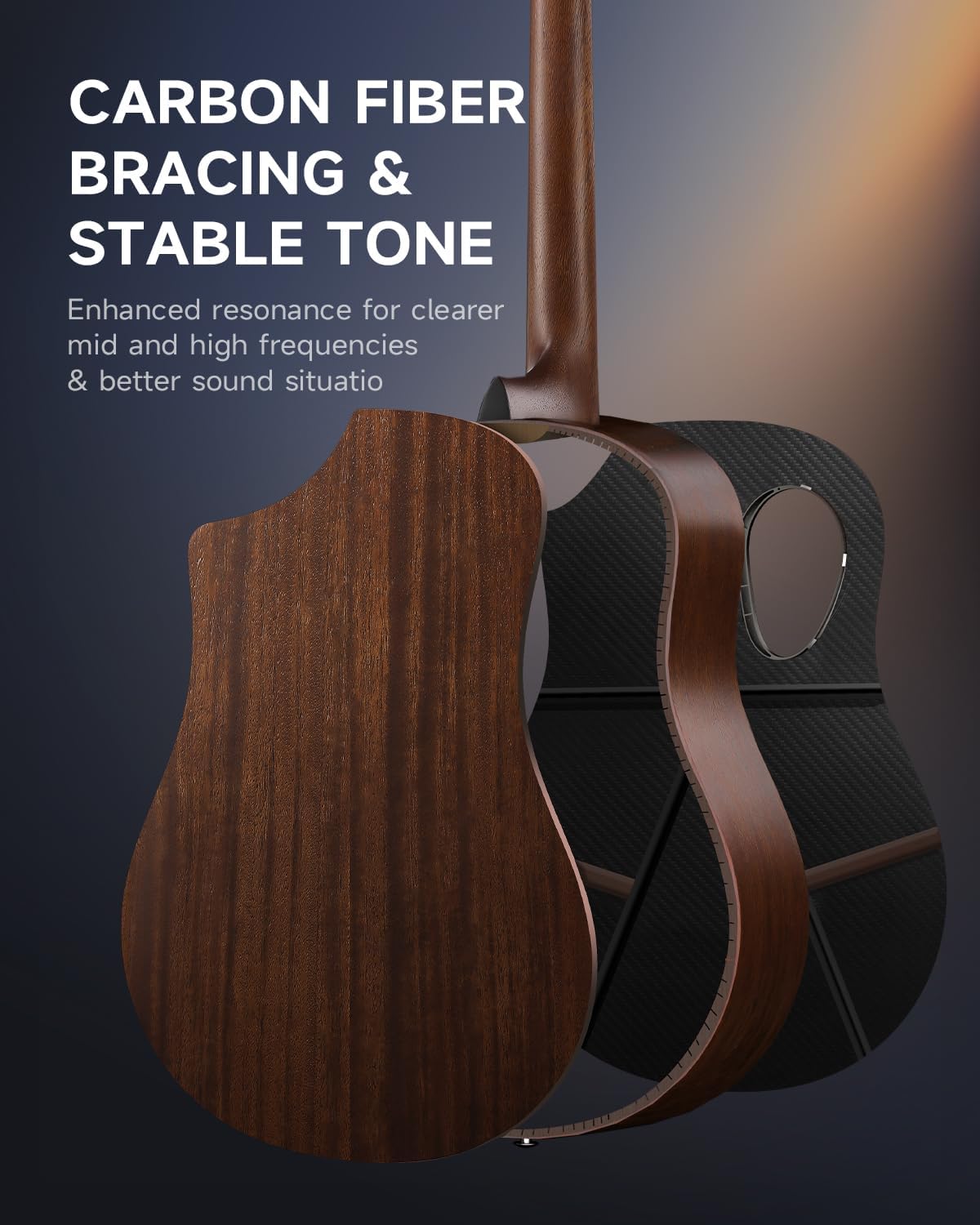 Donner Carbon Wood Acoustic Electric Guitar Bundle for Beginner Intermediate with Built-in Pickups, 38 Inch, RISING-G2 (Wine Red)
