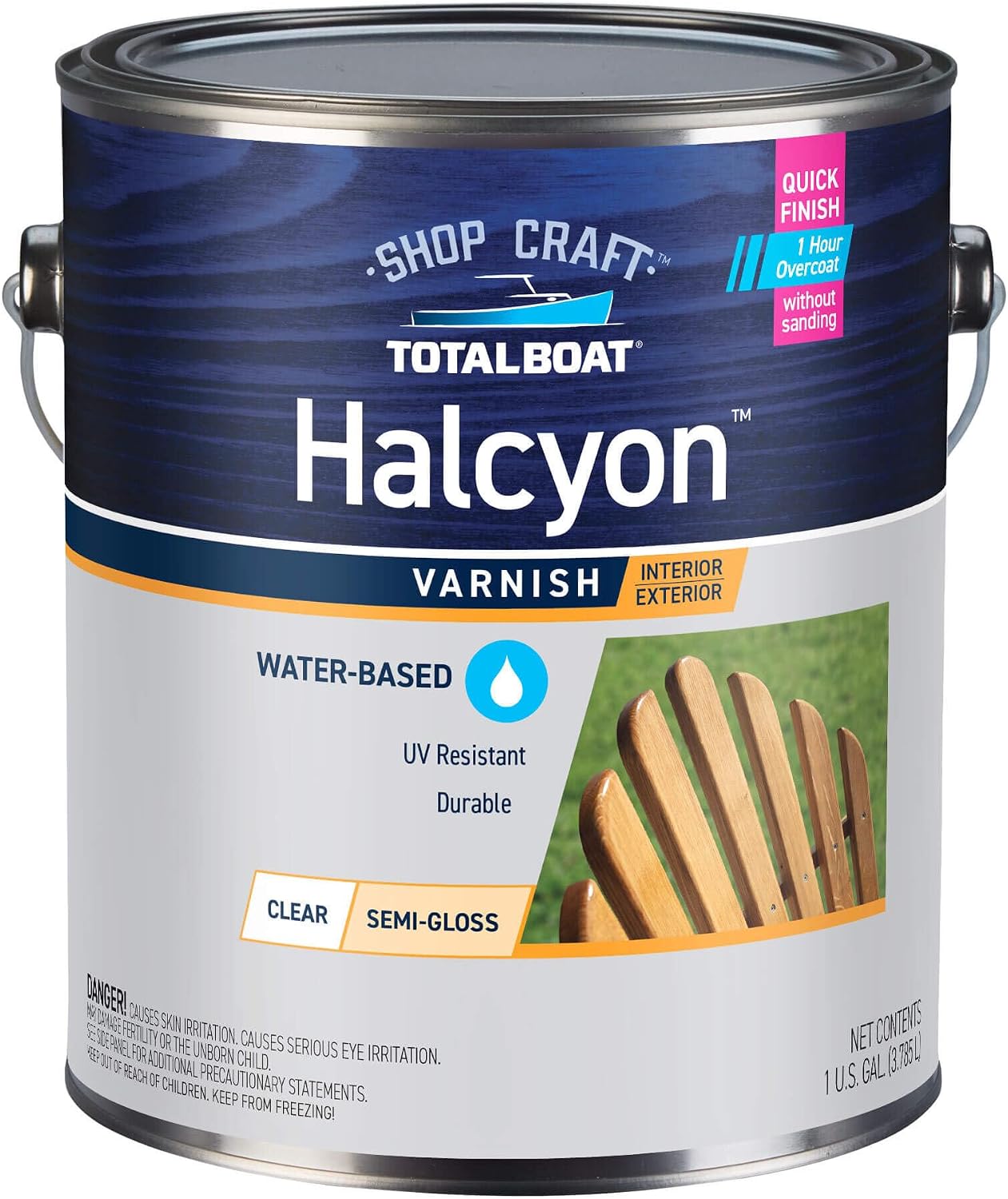 TotalBoat Halcyon Water-Based Marine Varnish for Wood - Clear Satin Quart