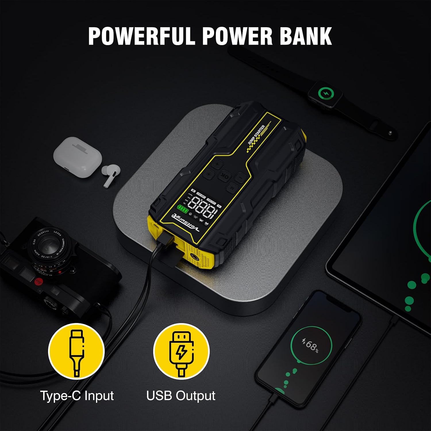 Car Jump Starter with Air Compressor, VoltSurge 6000A Peak 12V Battery Jumper Starter Portable Booster Pack