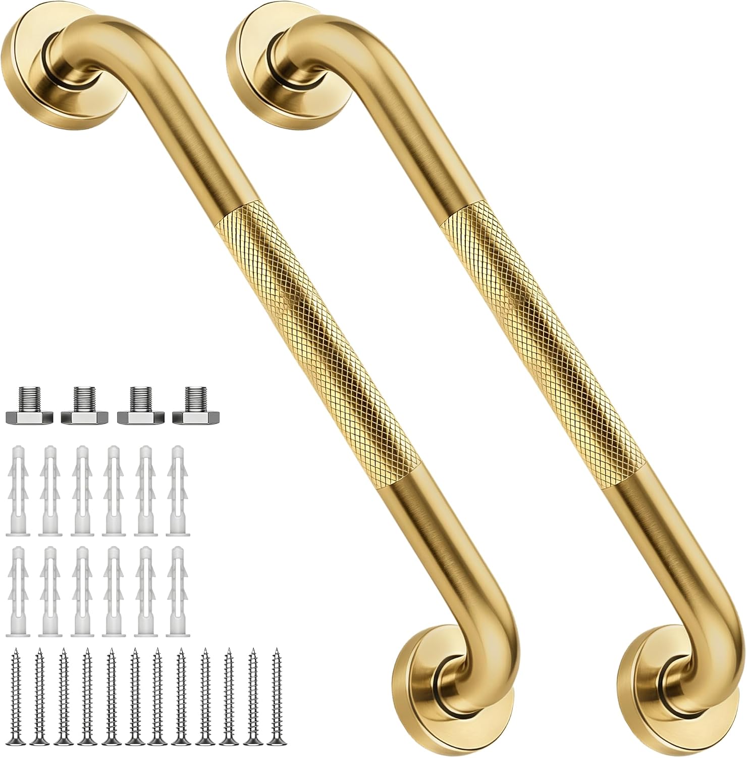 12 Inch Shower Grab Bar 1.25" Dia,Brushed Nickel Anti Slip Bathroom Grab Bar, 304 Stainless Steel Knurled Handicap Grab Bars, Safety Support Handrail,Bath Shower Handle for Elderly Injury Senior