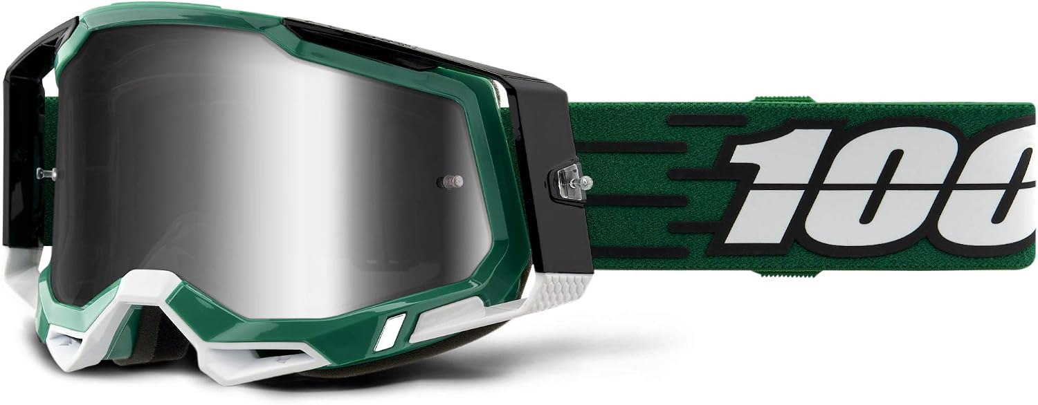100% Racecraft 2 Mountain Bike & Motocross Goggles - MX and MTB Racing Protective Eyewear (MILORI - Mirror Silver Lens)