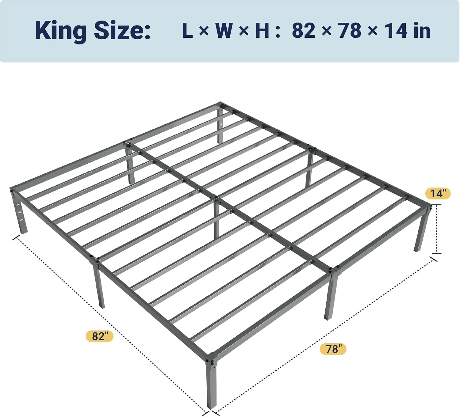 Allewie Full Size Bed Frame, 14 inch Metal Platform Beds with Storage Space, No Box Spring Needed and Easy Assembly, White