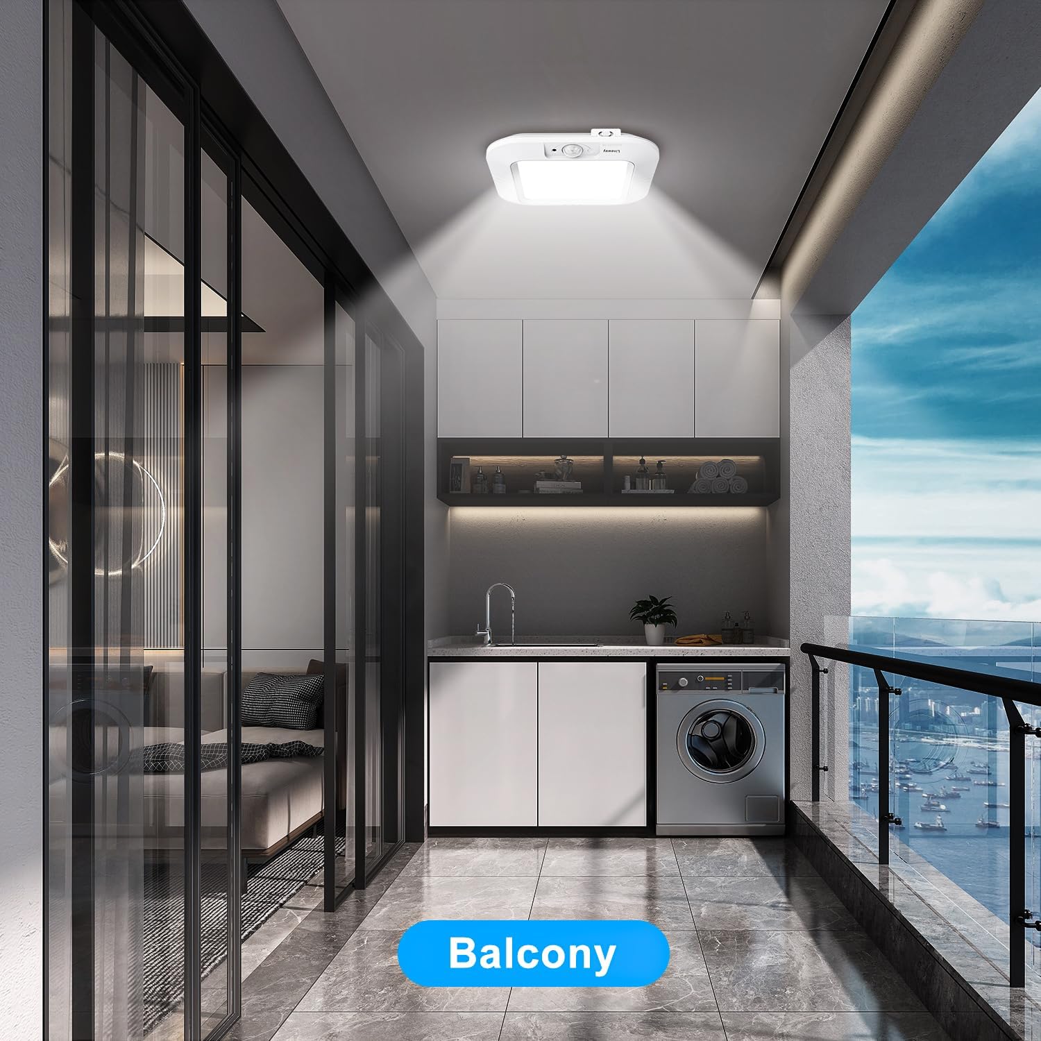 2 Pack Battery Operated Ceiling Light Motion Sensor Shower Light, Wireless Closet Lights 6000K LED Bathroom Shower Lamp