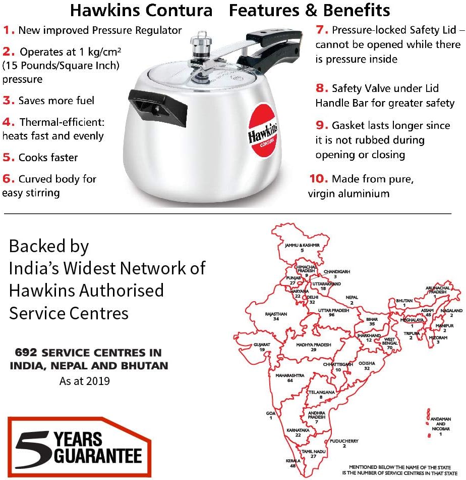 Hawkins 3.5 Litre Contura Pressure Cooker, Handi Inner Lid Cooker, Silver (HC35)