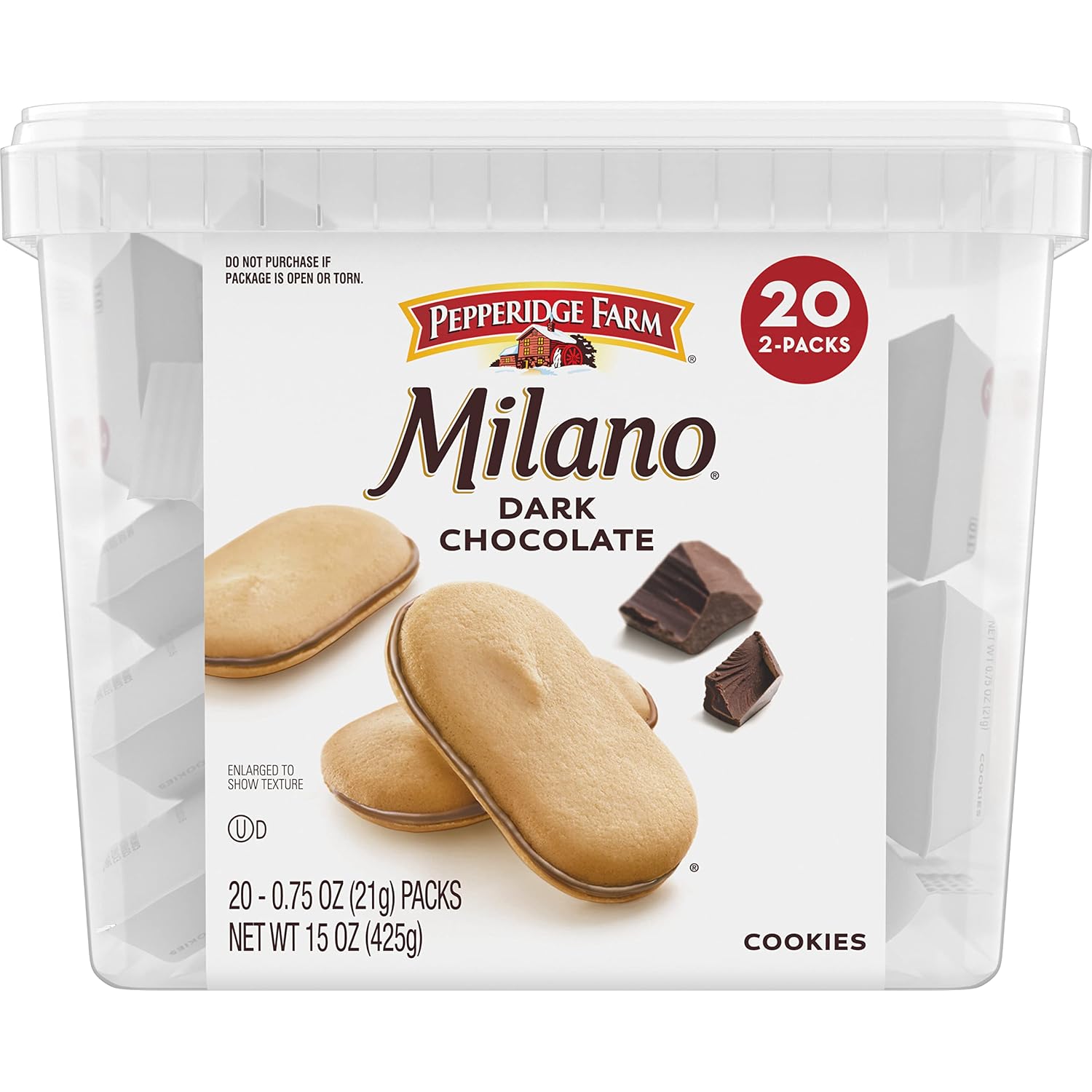 Pepperidge Farm Milano Cookies, Dark Chocolate, 20 Packs Tub, 2 Cookies Per Pack
