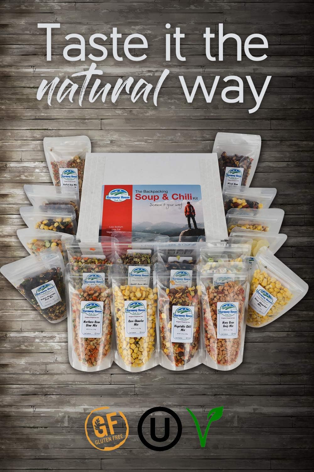 Harmony House Backpacking Soup and Chili Kit (Unseasoned) – 18 Count Variety Pack, Resealable Zip Pouches, For Cooking, Camping