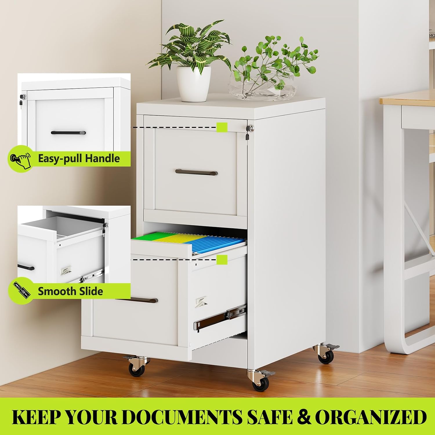 3 Drawer File Cabinet, Office Mobile Filing Cabinet, Printer Stand | All-in-One Office Storage, 3 Storage Drawers, 2 Adjustable Shelves, Lockable Cabinet, 4 Casters, 46.5-Inch Top