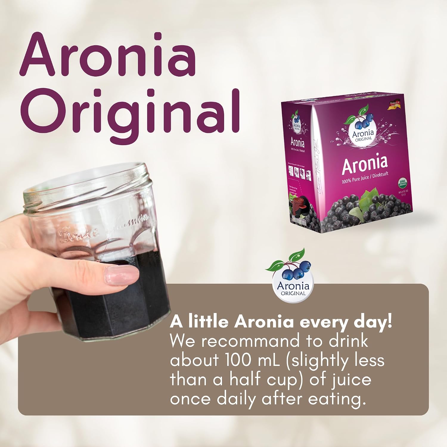 Aronia Original Organic Aronia Juice, Not From Concentrate, 23.7 fl oz