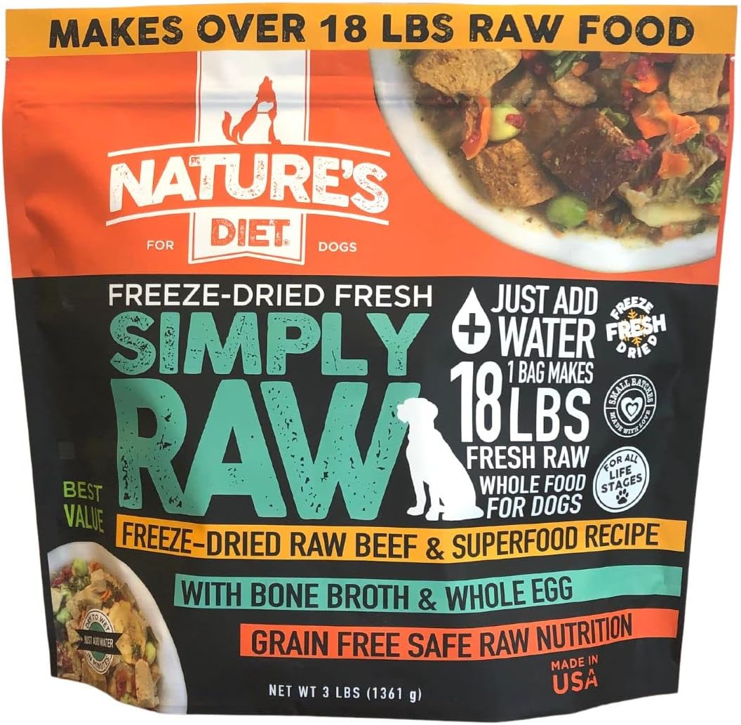 Nature's Diet Simply Raw Freeze-Dried Whole Food Meal - Makes 18 Lbs Fresh Food with Muscle, Organ, Bone Broth, Whole Egg, Superfoods