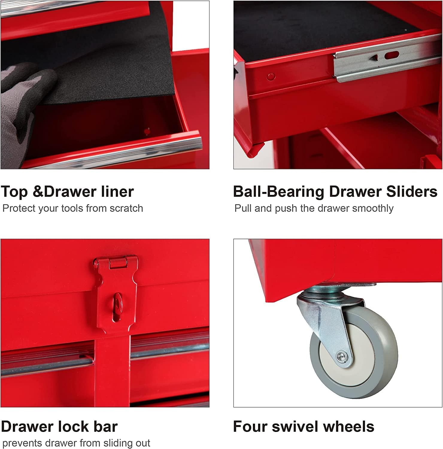 Road DAWG ATBT1204D-Red Torin Rolling Garage Workshop Tool Organizer: Detachable 4 Drawer Tool Chest with Large Storage Cabinet and Adjustable Shelf