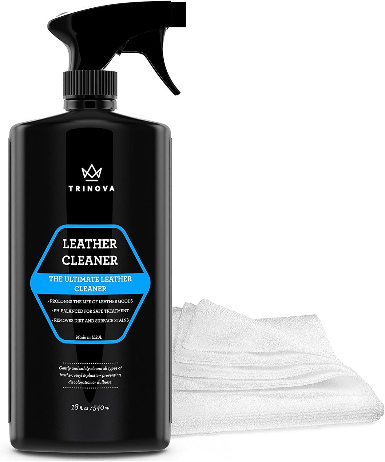 TriNova Leather Cleaner for Furniture and Car Interiors, 18 fl oz | Cleans leather furniture, vehicle interiors, bags, jackets and saddles.