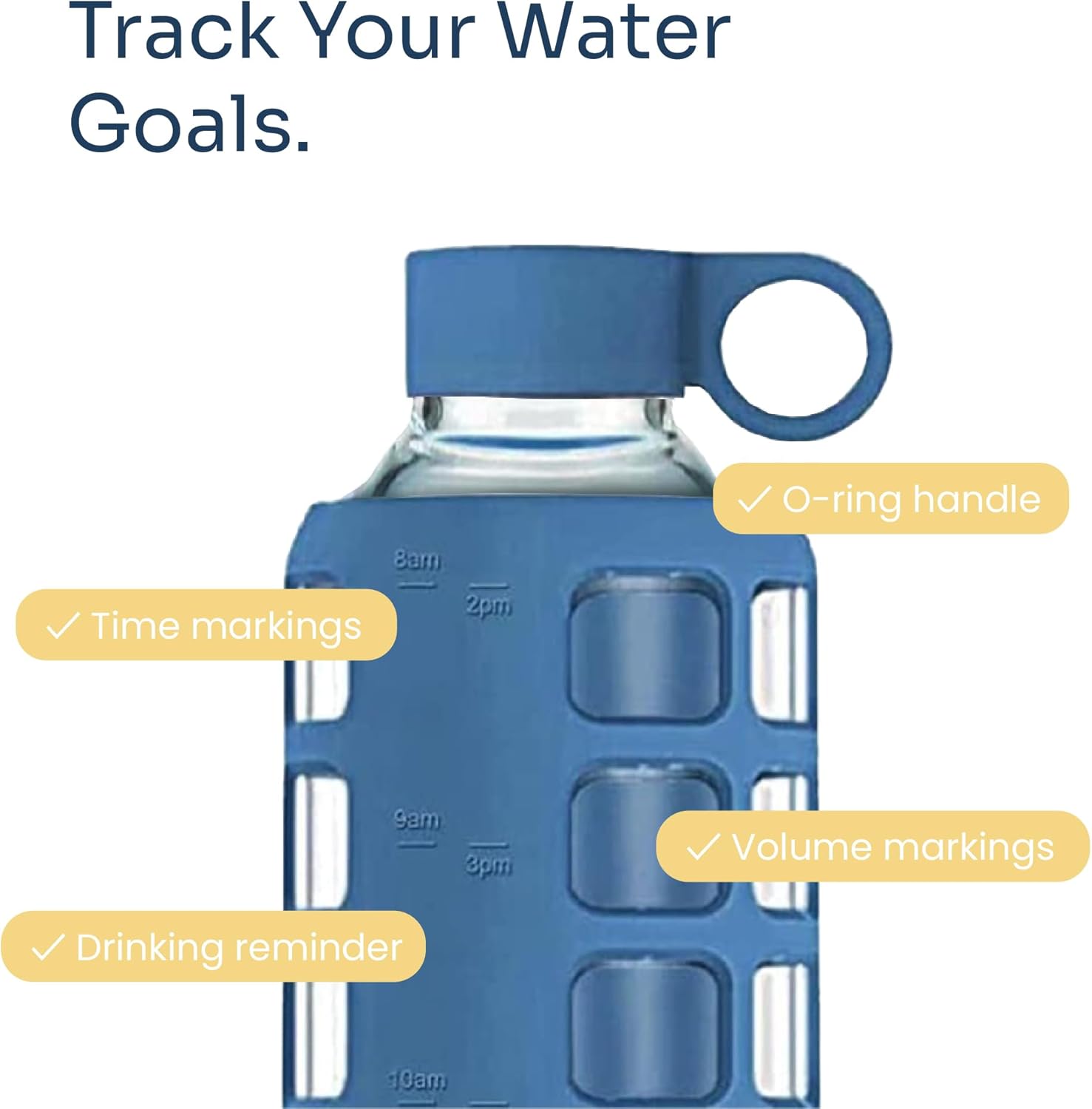 purifyou 40oz / 32oz / 22oz / 12oz Borosilicate Glass Water Bottle with Time & Volume Markers, Silicone Sleeve