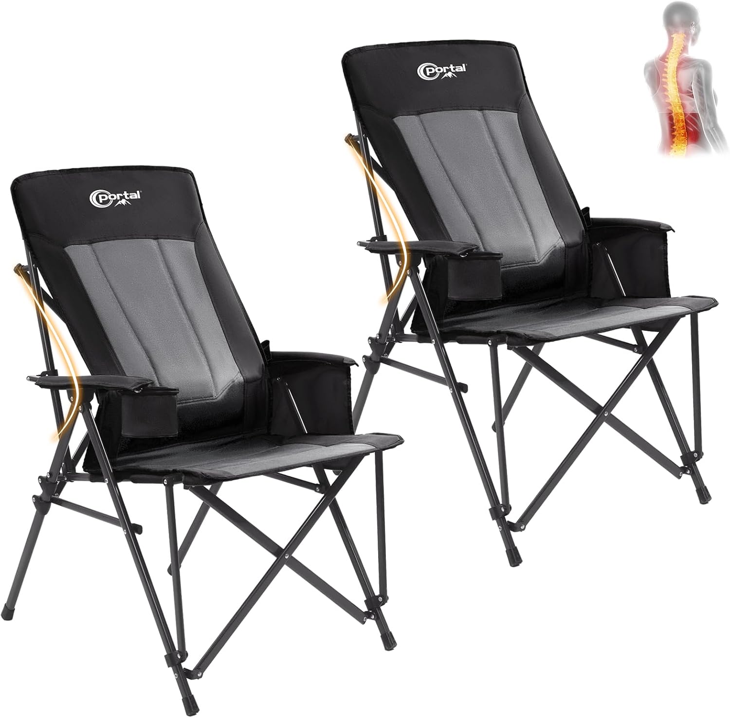 Portal Camping Chair with Lumbar Support for Adults Folding Portable High Back Oversized, 400LBS