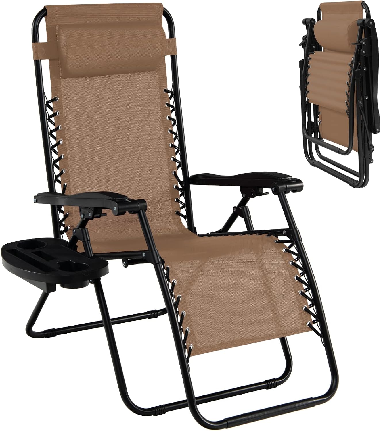 Goplus Zero Gravity Lounge Chairs, 160°Adjustable Folding Recliner w/Pillow and Cup Holder, 350LBS Comfy Outdoor Lounge Chairs for Patio, Lawn, Yard & Camp(1, Gray)
