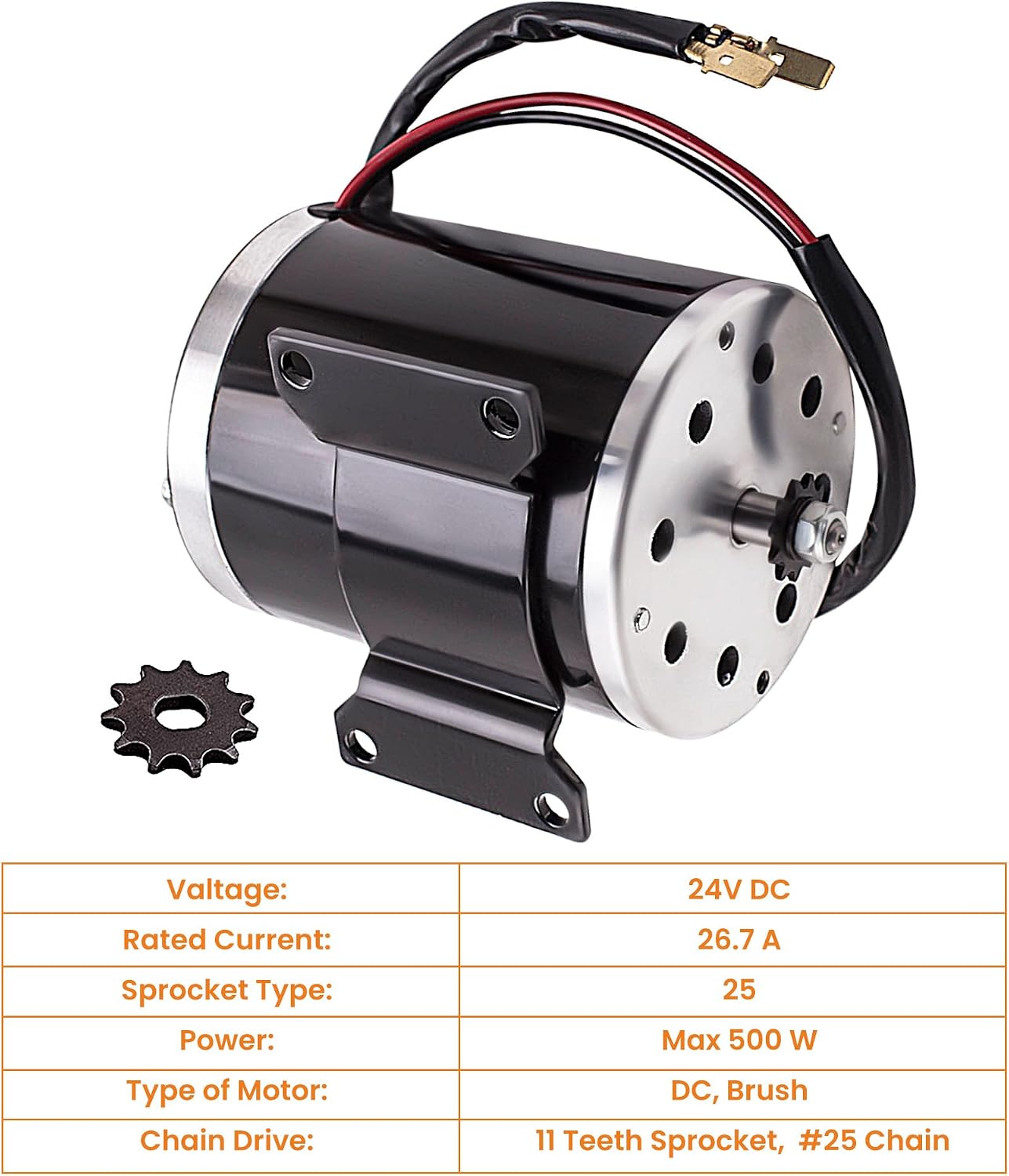 maXpeedingrods 500W 24V DC Brush Electric Motor ZY1020 with Bracket 2500RPM
