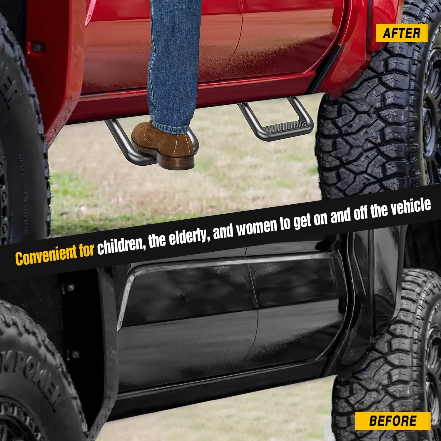 Nilight Aluminum Slip-Proof Nerf Steps 2Pcs Black for Pickup Trucks | Drilling required Universal Side Step Side Hoop Steps Nerf Bars Assembly for Chevy (Chevrolet) Ford Toyota GMC Dodge RAM