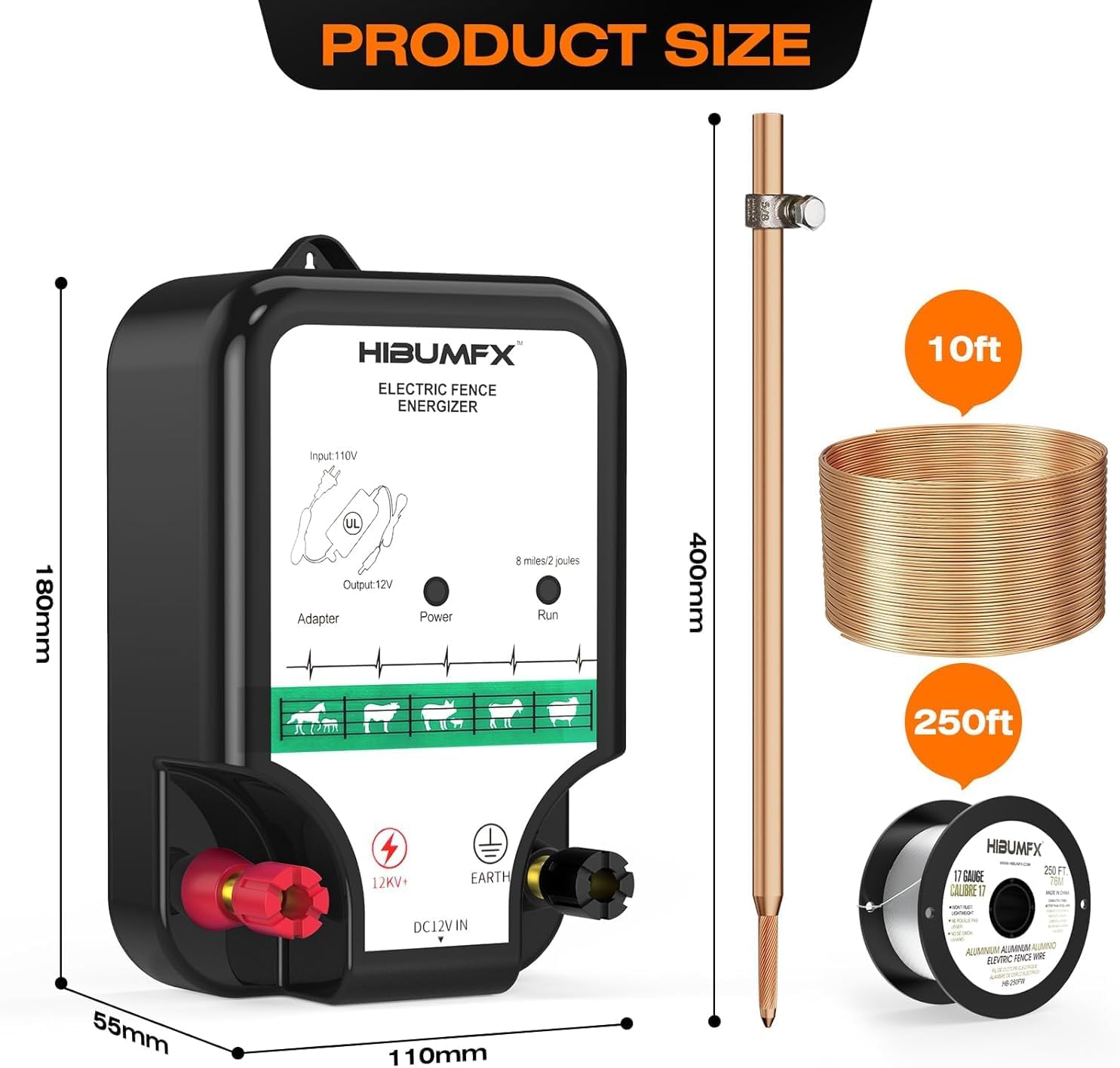 Fence Charger, Electric Fence Energizer Fencing System for Containing Dogs, Livestock and Preventing Wild Animals Intruding