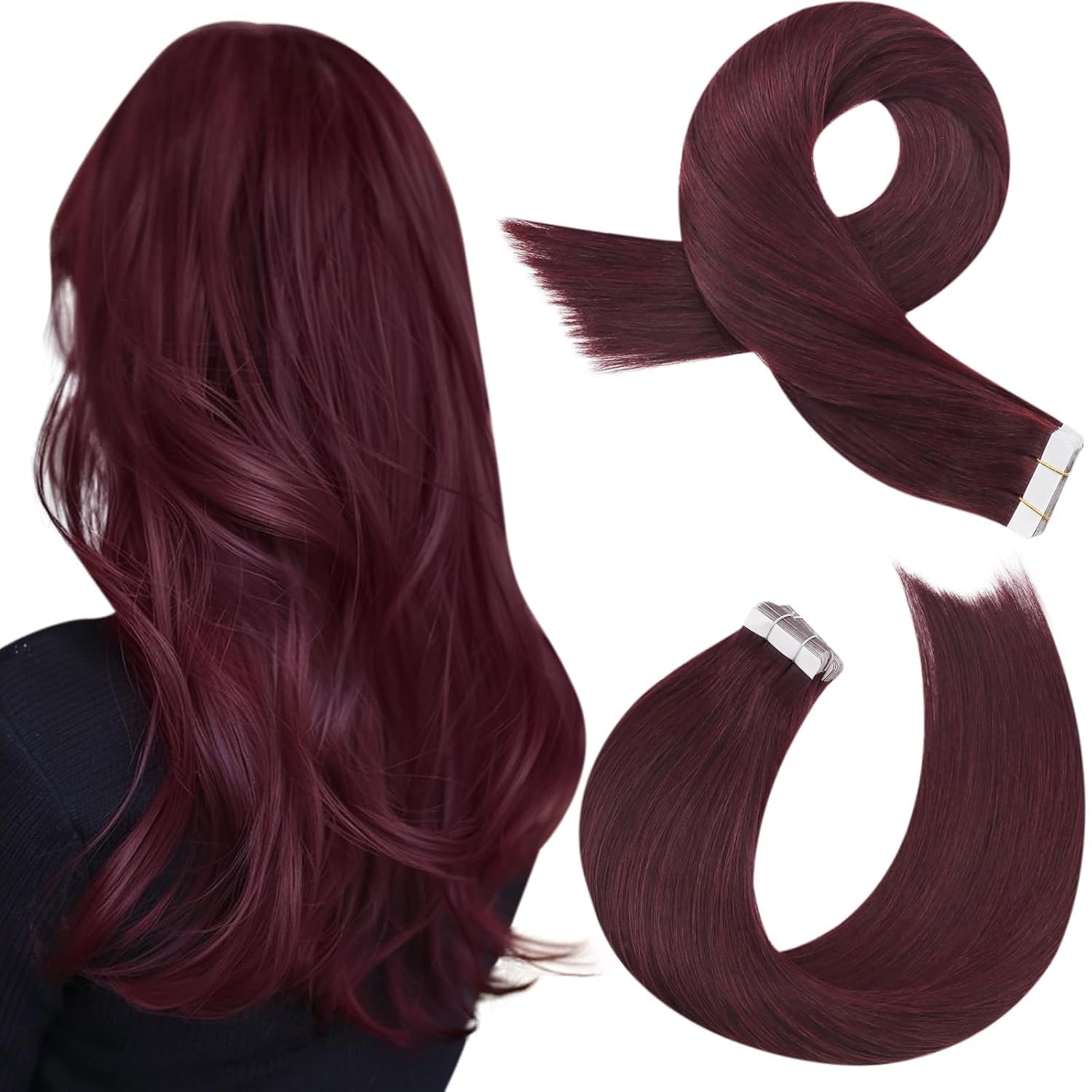Moresoo Black Tape in Hair Extensions Human Hair, 18 Inch, 20Pcs, 50g