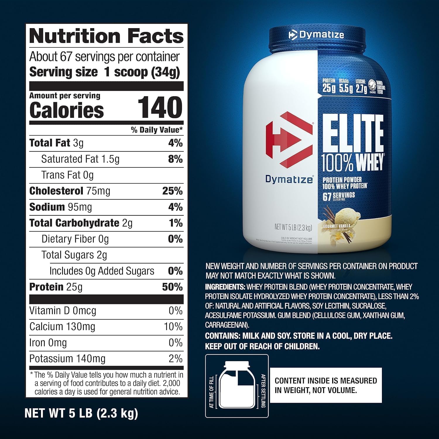 Dymatize Elite 100% Whey Protein Powder, L-Leucine, Quick Absorbing & Fast Digesting for Optimal Muscle Recovery, Gourmet Vanilla, 32 Oz