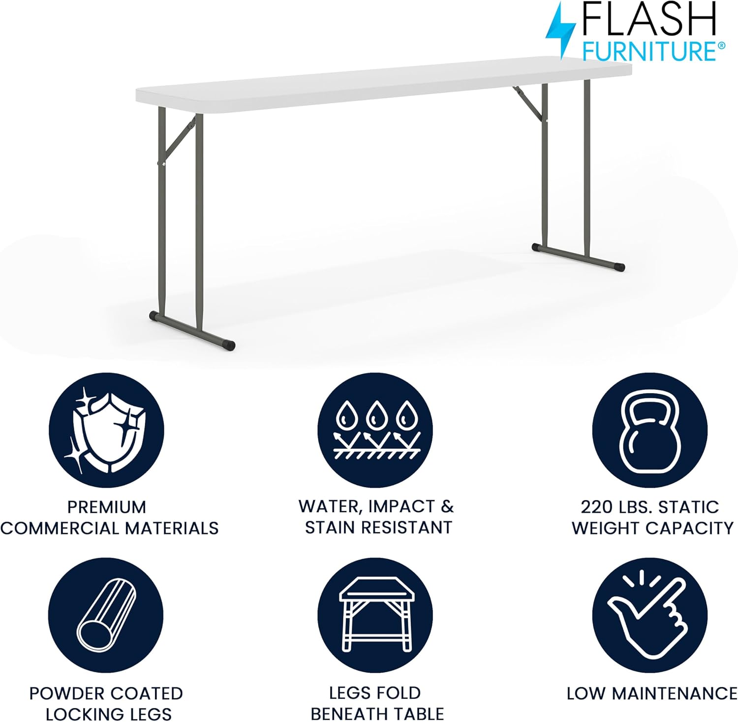 Flash Furniture 6 ft Plastic Folding Training Table, Granite White | Durable Construction, Commercial Use