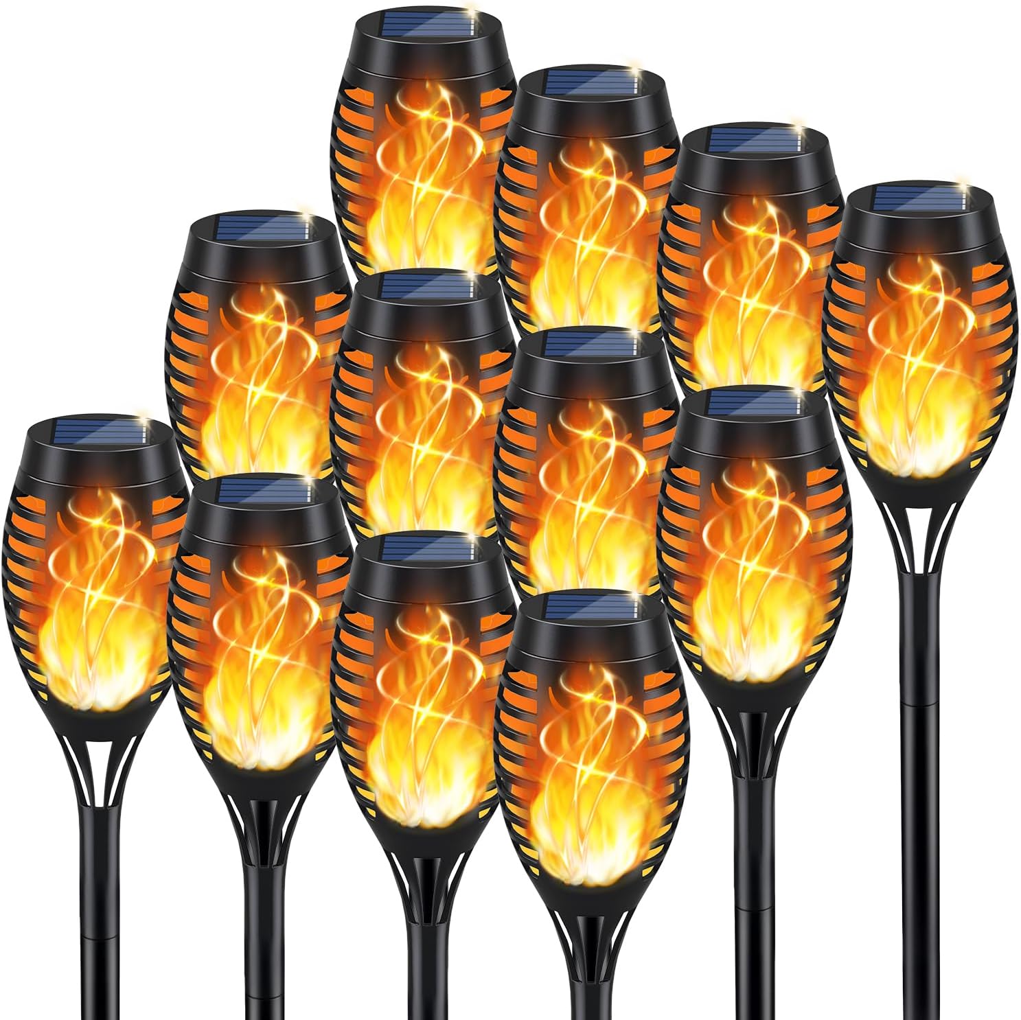KYEKIO 12Pack Solar Torch Light with Flickering Flame for Halloween Decor
