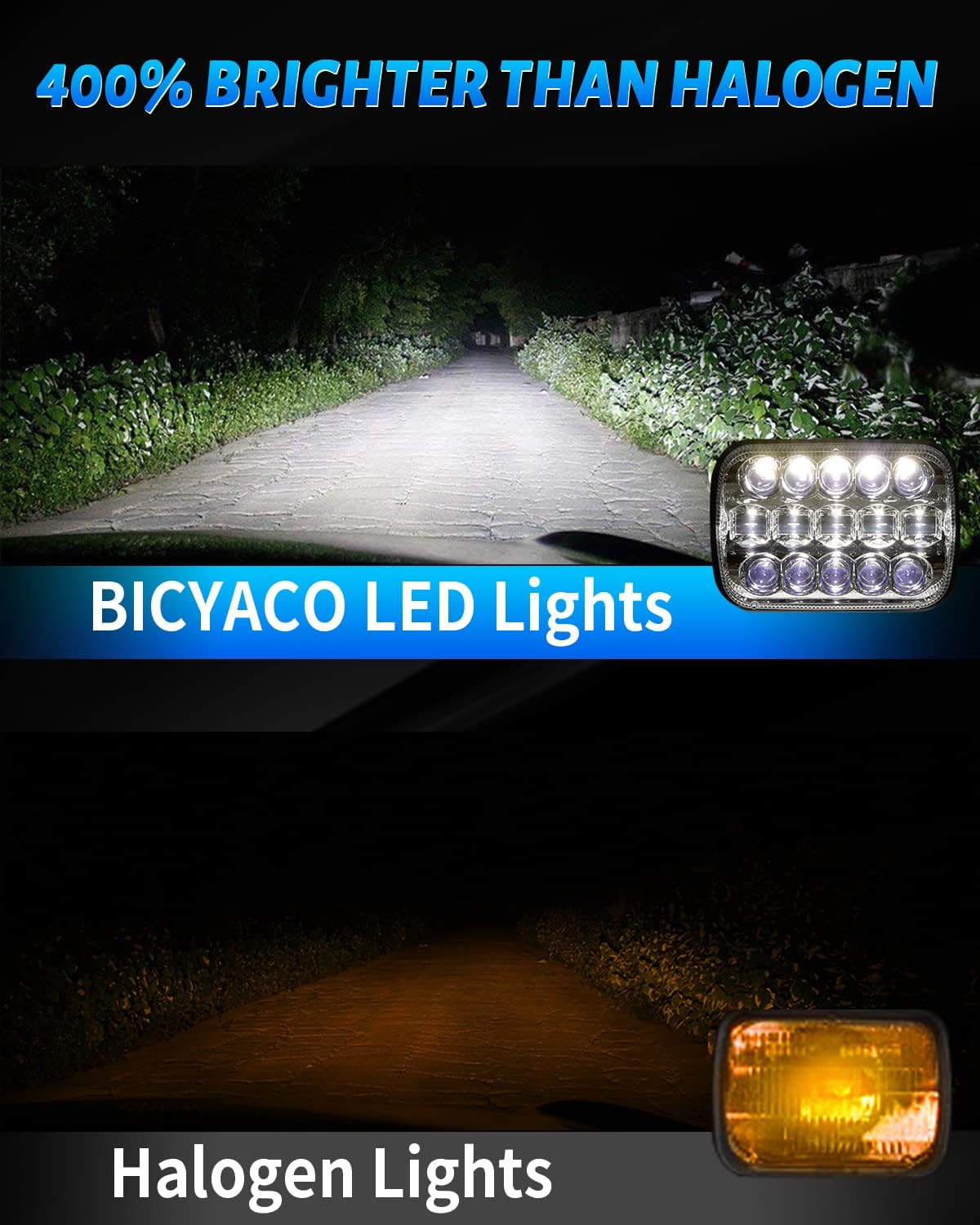 BICYACO 1 Pair 105W Rectangular 5x7/ 6x7 Inch Led Headlight High Low Beam Headlamp Compatible with Jeep Wrangler YJ Cherokee XJ Kenworth T300 1997-2010 Replacement H6054 H5054 H6054LL 69822 6052 6053
