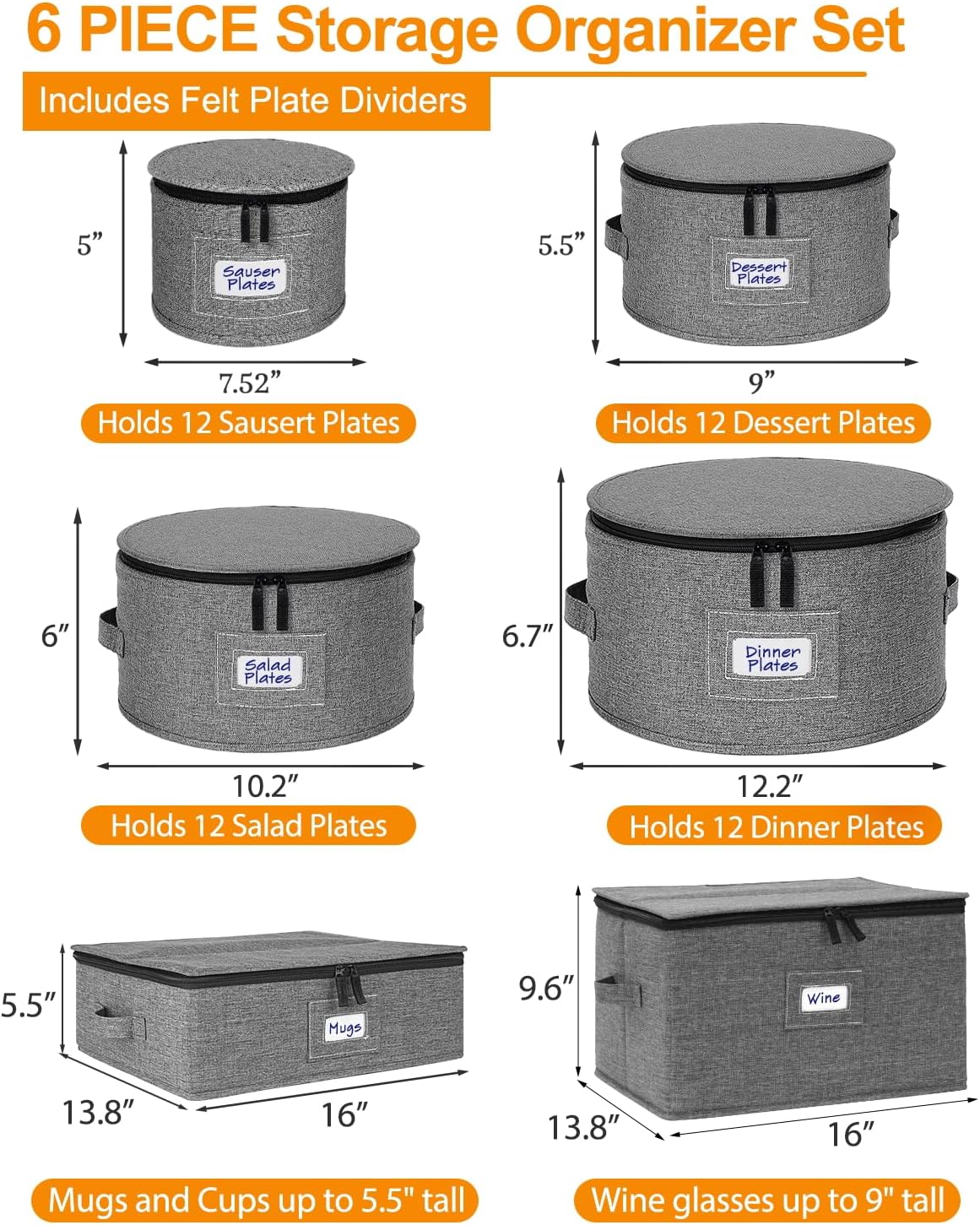 China Storage Containers, 4-Pack Hard Shell Plate & Dish Cases for Moving | Padded dividers and quilted lining protect plates and dishes; stackable for moving and holiday storage, beige hold set of 12