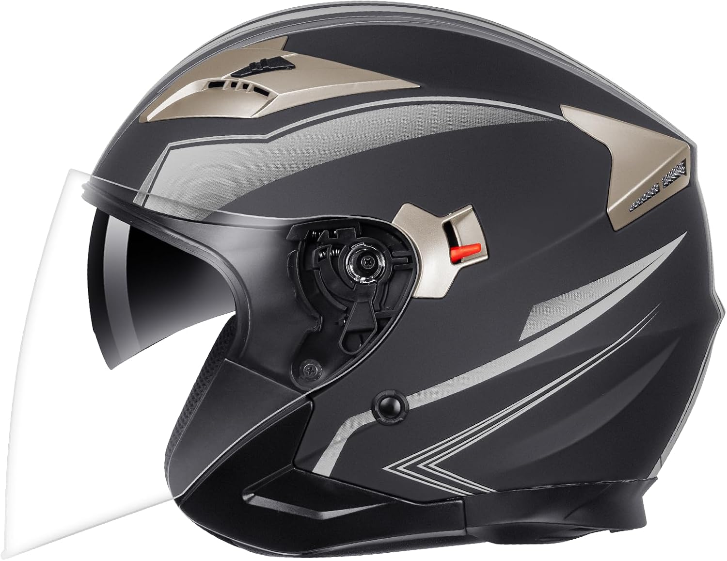 YEMA Open Face Motorcycle Helmets, DOT Approved 3/4 Moped Helmet Dual Visor Quick Release Buckle, Helmets for Adults Motorcycle Men Women Helmets for Moped Scooter Streey