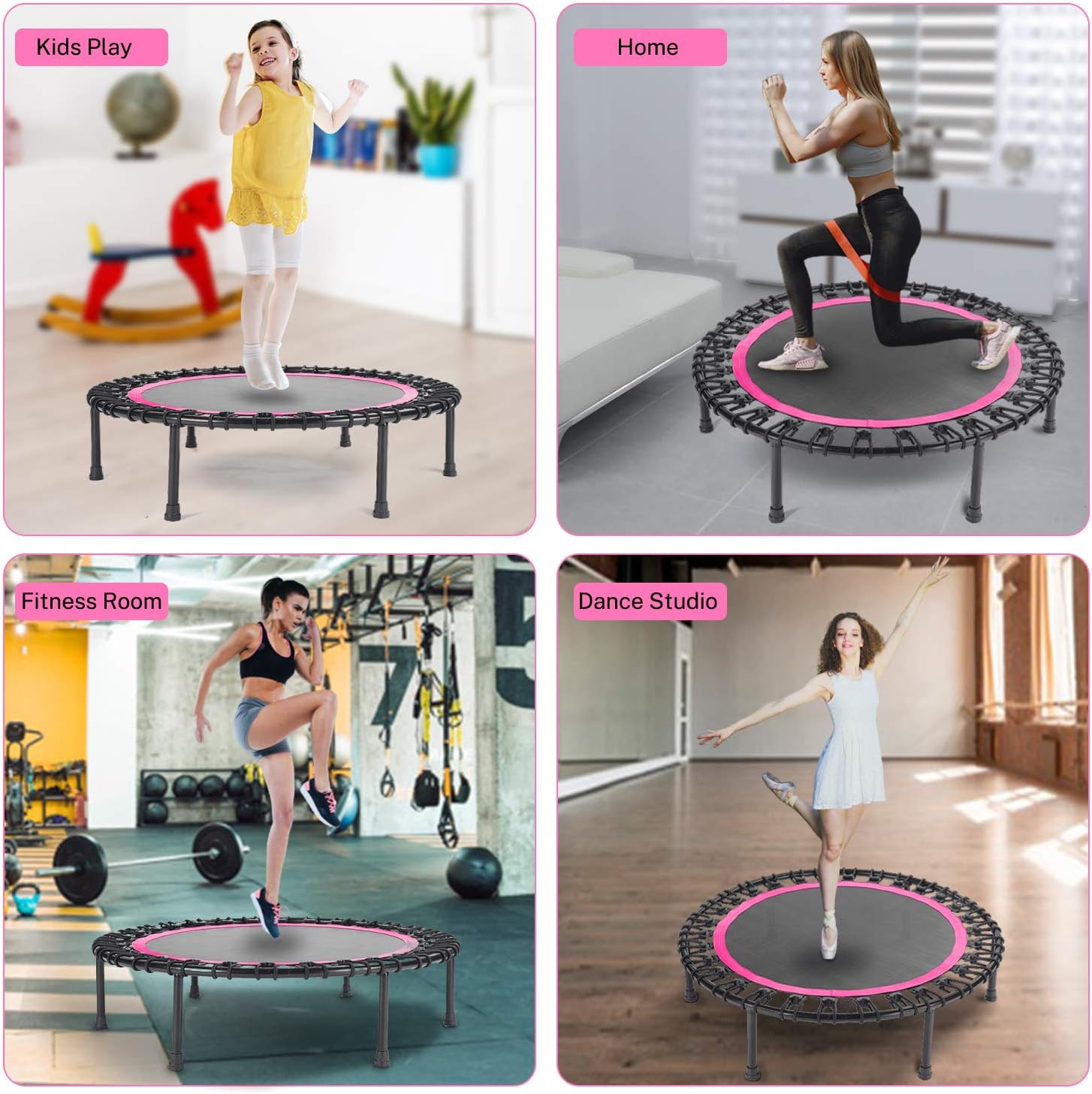 40" Mini Trampoline for Adults, Fitness Rebounder with Elastic Bands, Indoor Exercise Trampoline, Low Impact Workout Equipment for Home Gym