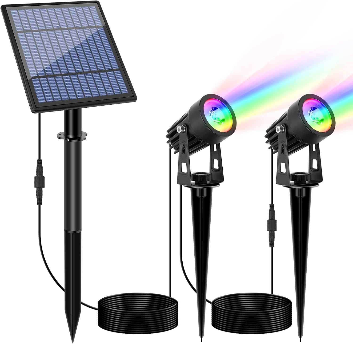 APONUO Metal Solar Spot Lights Outdoor with 9.8ft Cable Solar Powered Landscape Lighting Low Voltage IP65 Waterproof Auto On/Off for Outside Garden Yard Landscape Pathway Garage-Warm White(4-in-1)