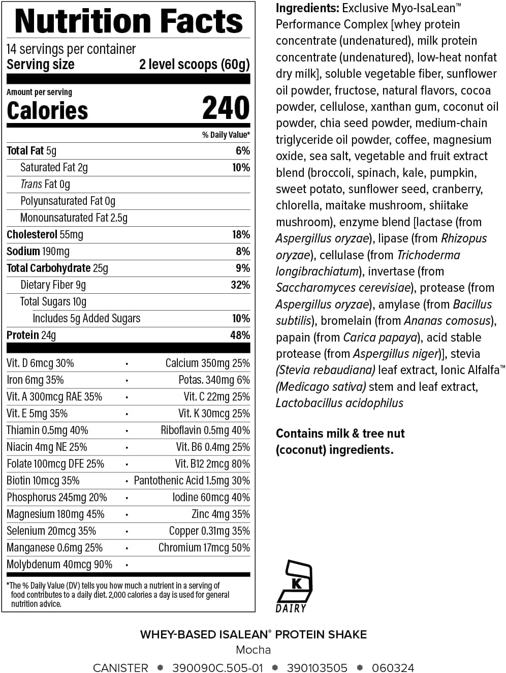 IsaLean Protein Shake - Complete Nutrition for Maintaining Healthy Weight & Lean Muscle Growth Enhanced with MCT Oil - 24 Vitamins & Minerals - 28.1 oz - 14 Meal Canister - Creamy Chocolate