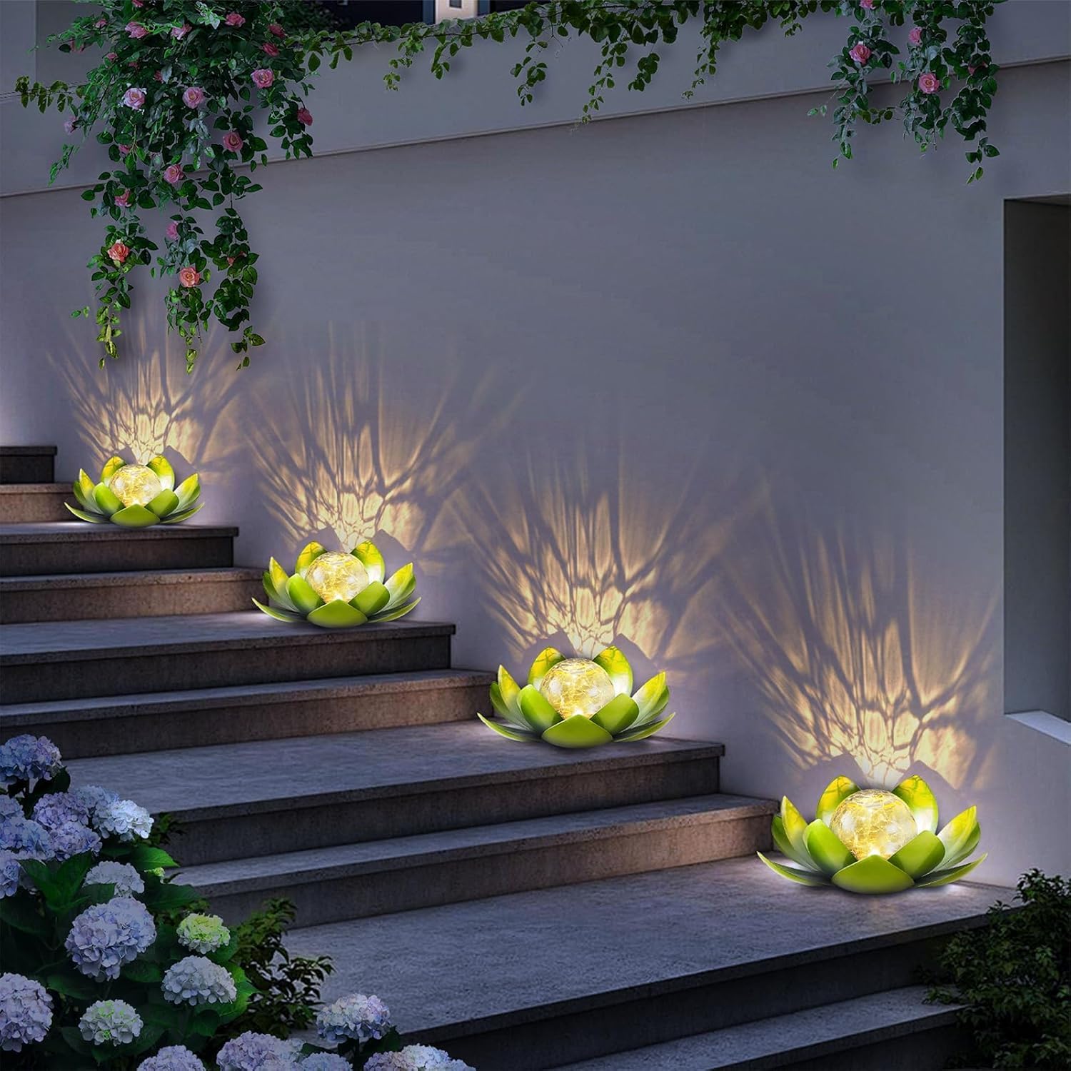 Huaxu Solar Lights Outdoor Garden, Crackle Globe Glass Lotus Decor, Waterproof LED Metal Flower Decorations for Patio,Lawn,Walkway,Tabletop,Ground
