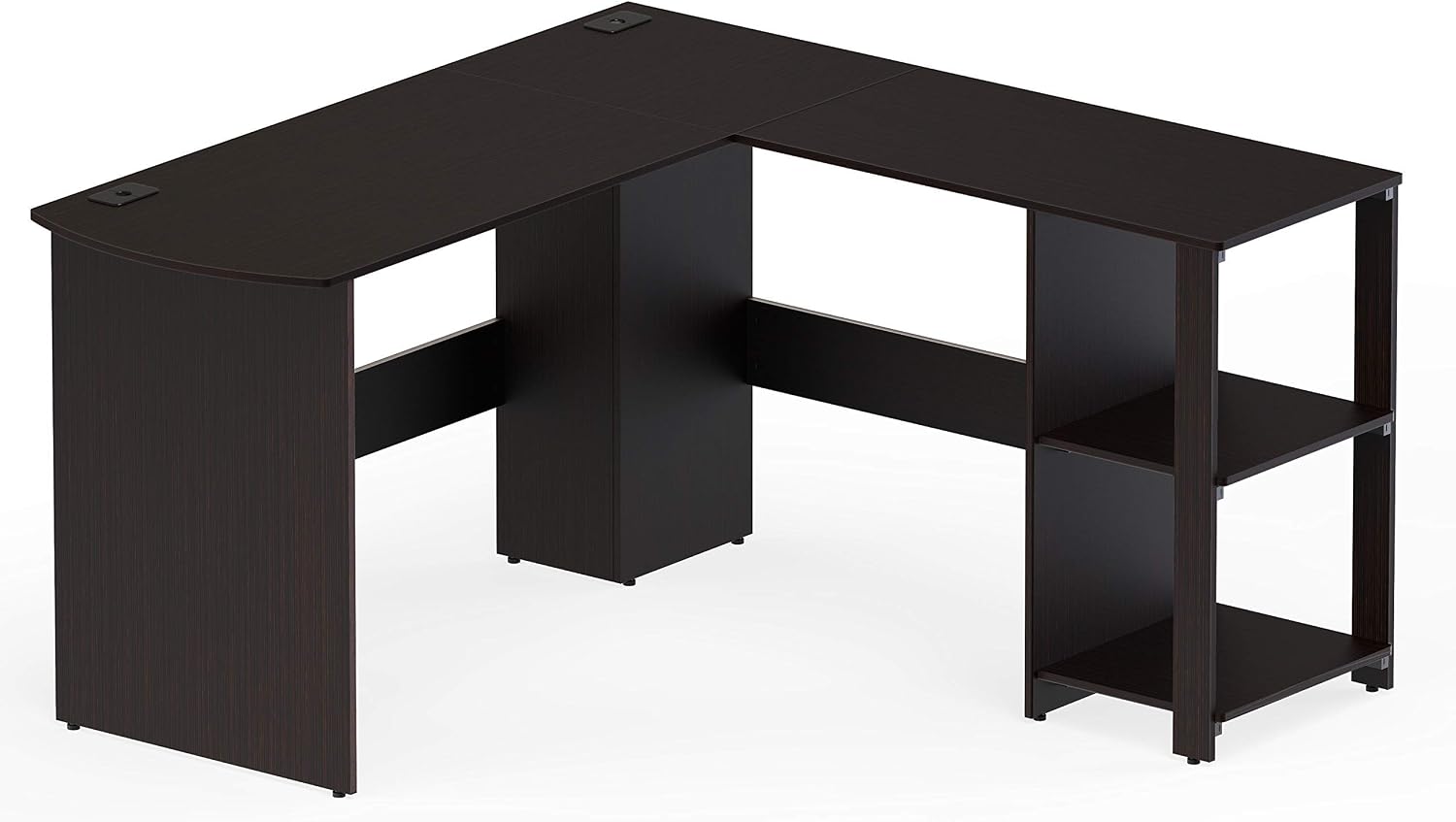 SHW 51 x 51 L-Shaped Home Office Wood Corner Desk with Storage, Espresso | Integrated Book Shelves