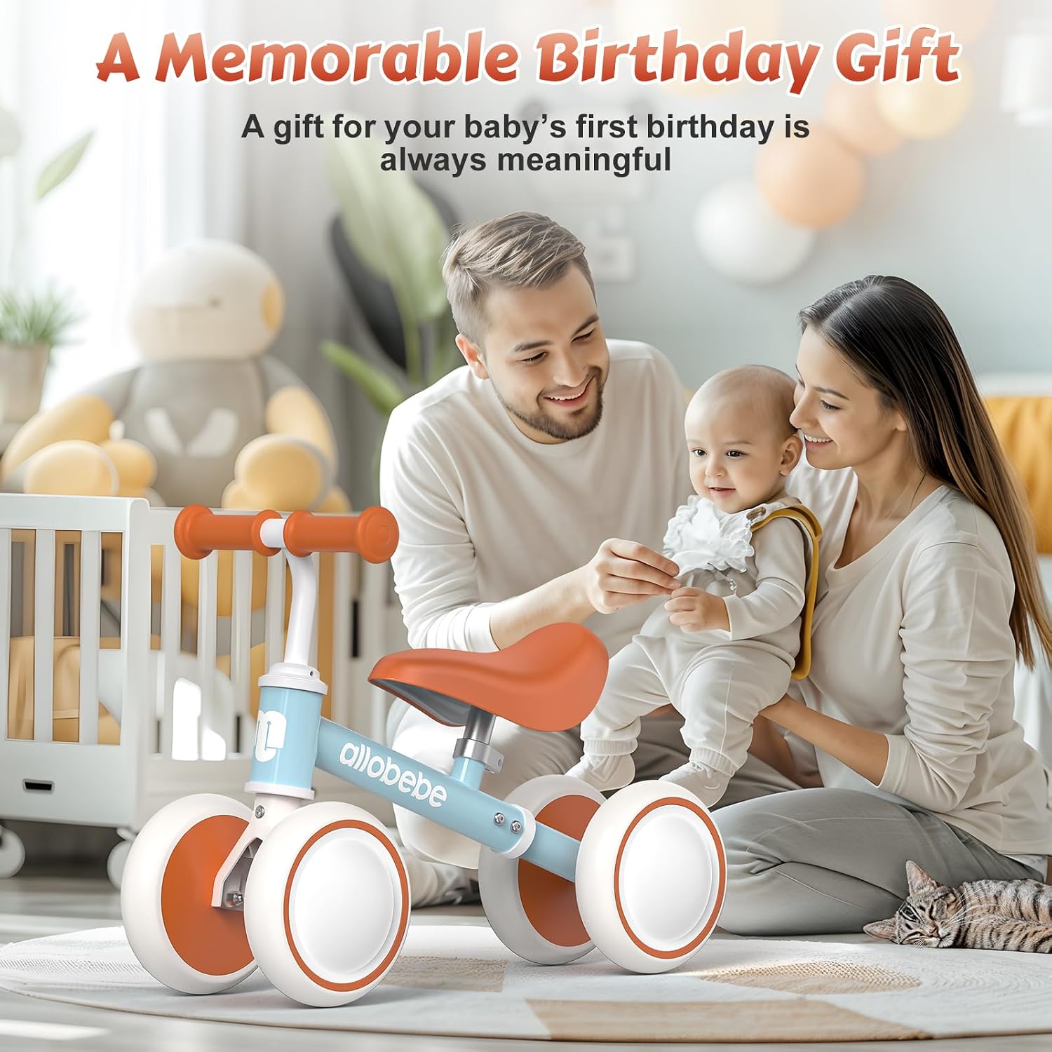 Baby Balance Bike, Cute Toddler Bikes 12-36 Months Gifts for 1 Year Old Girl Bike to Train Baby from Standing to Running with Adjustable Seat Silent & Soft 3 Wheels