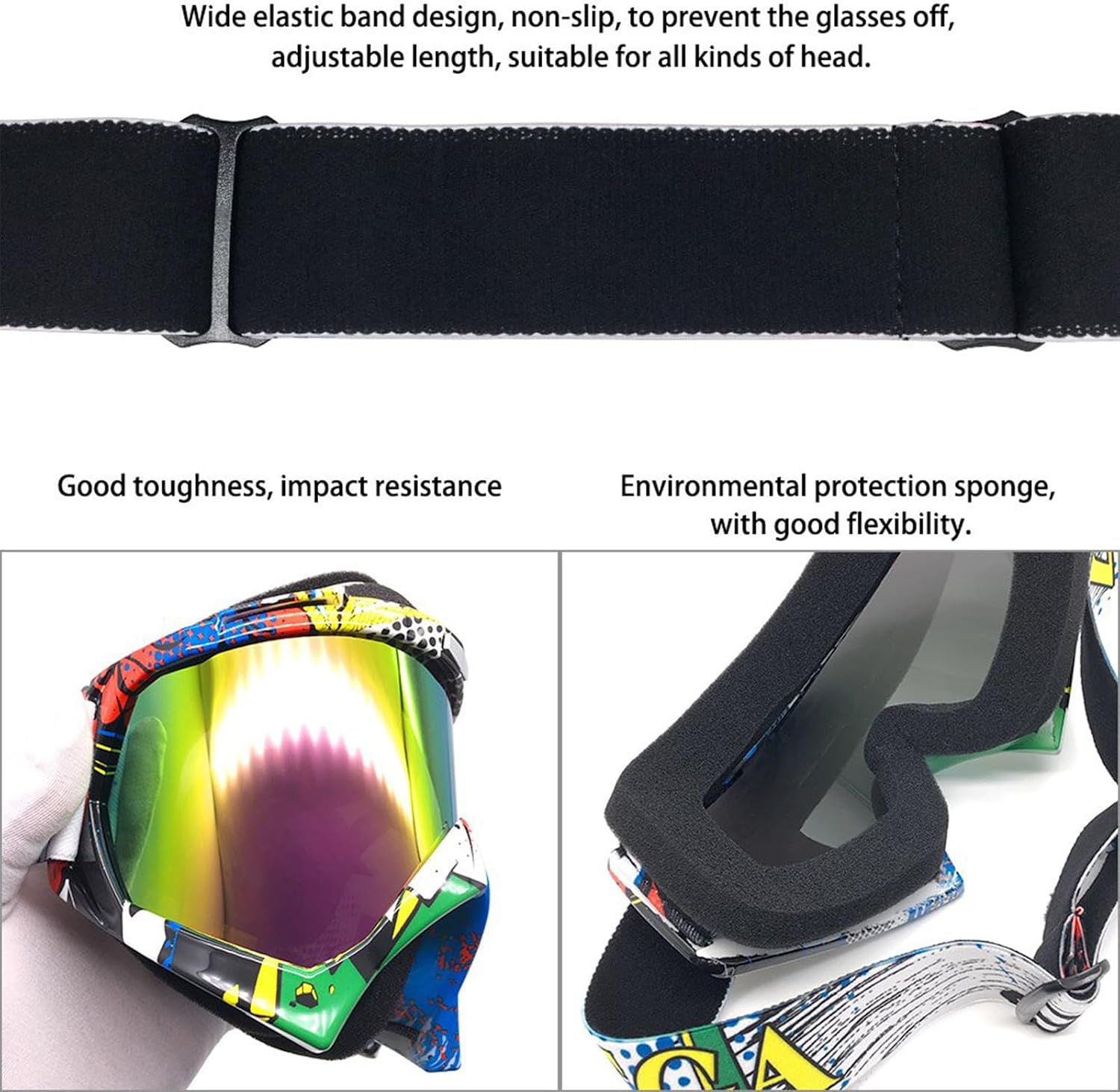 Dirt Bike Goggles, ATV Motorcycle UTV MX OTG Accessories Goggle Glasses & Anti Fog Ski Goggles, Racing Skiing Dirtbike