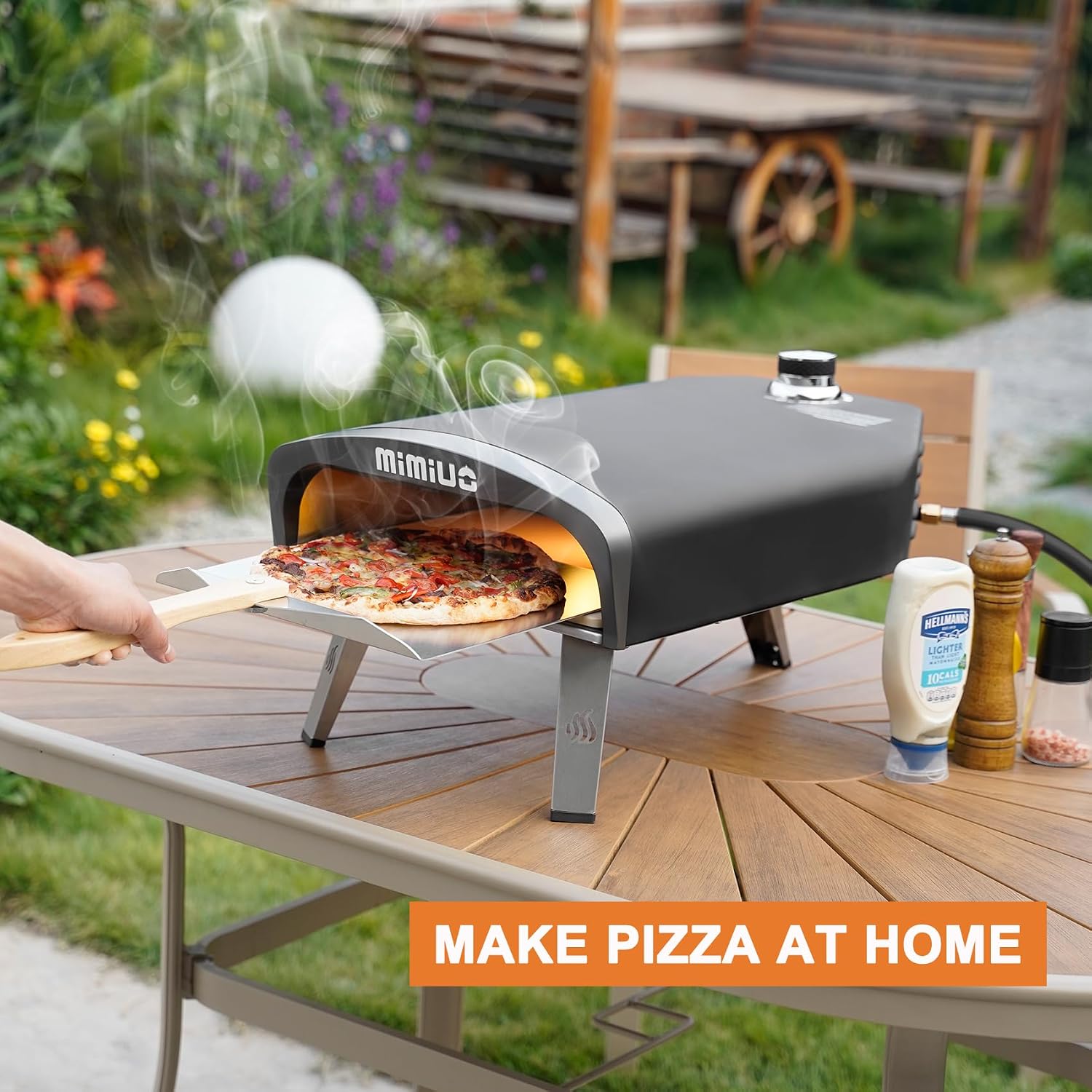Mimiuo 12" Gas Pizza Oven Outdoor 33Lbs – 60S Bake, w/Stone, Peel & Cover