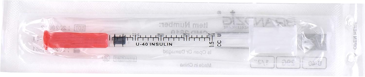 Brandzig U-40 Pet Insulin Syringes 29G 1/2cc, 1/2" 100-Pack