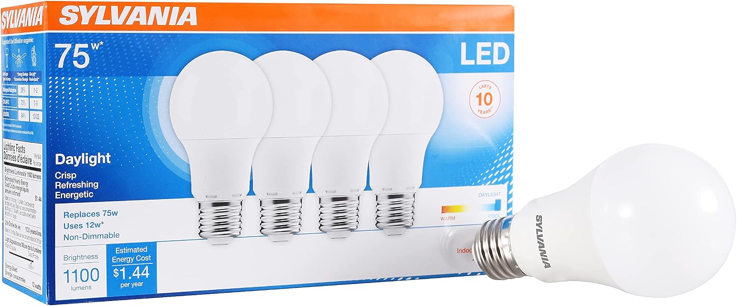 Sylvania LED A19 Light Bulb, 100W = 14W, Non-Dimmable, Frosted Finish, 1500 Lumens, 2700K, Soft White - 4 Pack (78101)