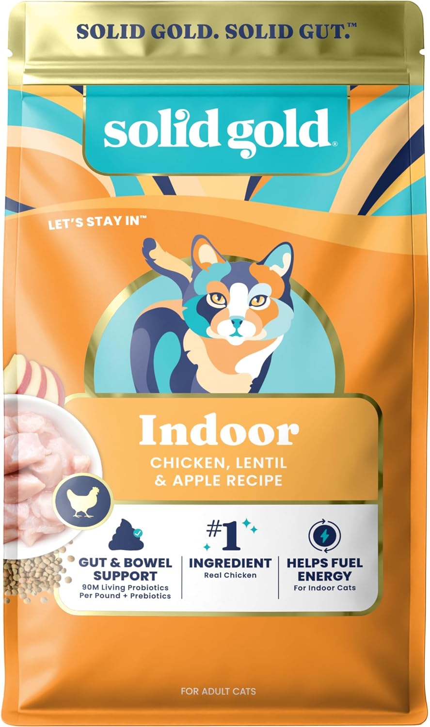 Solid Gold Dry Cat Food for Indoor Cats of All Ages - W/Lamb, Brown Rice, Barley, Probiotics & Fiber for Gut Health- Holistic & Healthy Cat Kibble for Kittens & Adults - Dry Kibble for Cats - 4 LB