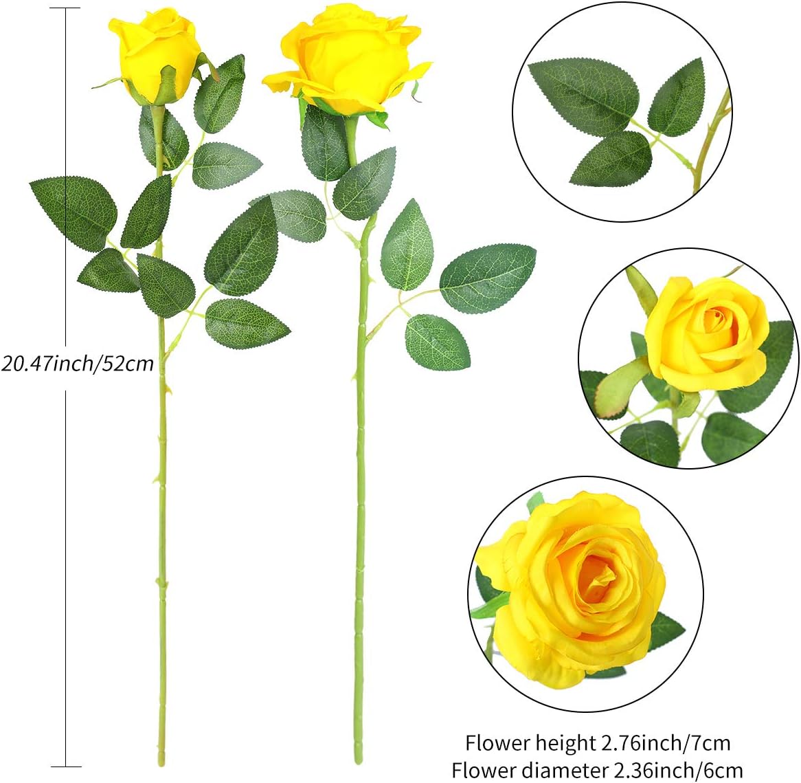 Hawesome 12PCS Artificial Silk Flowers Realistic Roses Bouquet Long Stem for Home Wedding Decoration Party (Yellow, 6 Flowers 6 Buds)