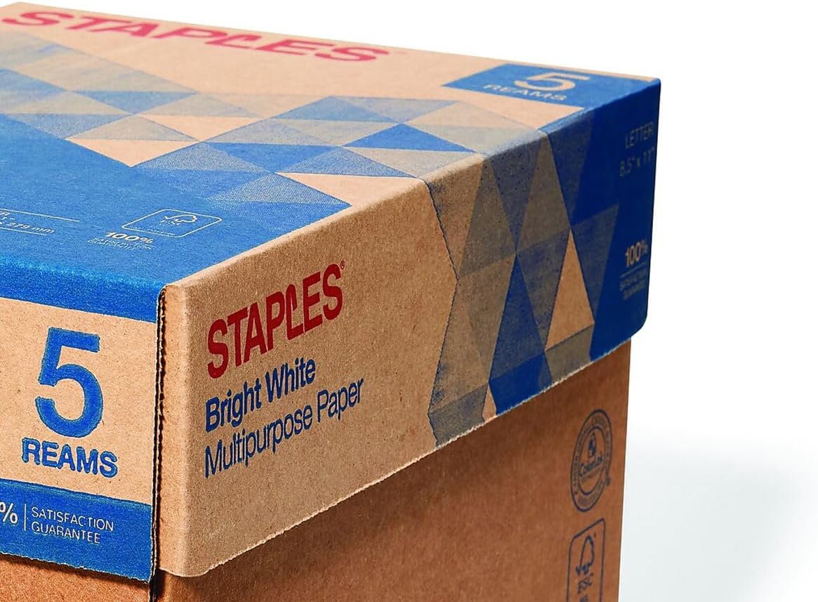 Staples Multipurpose Paper, 8 1/2" x 11", Bright White, Ream, For Office, School & Home