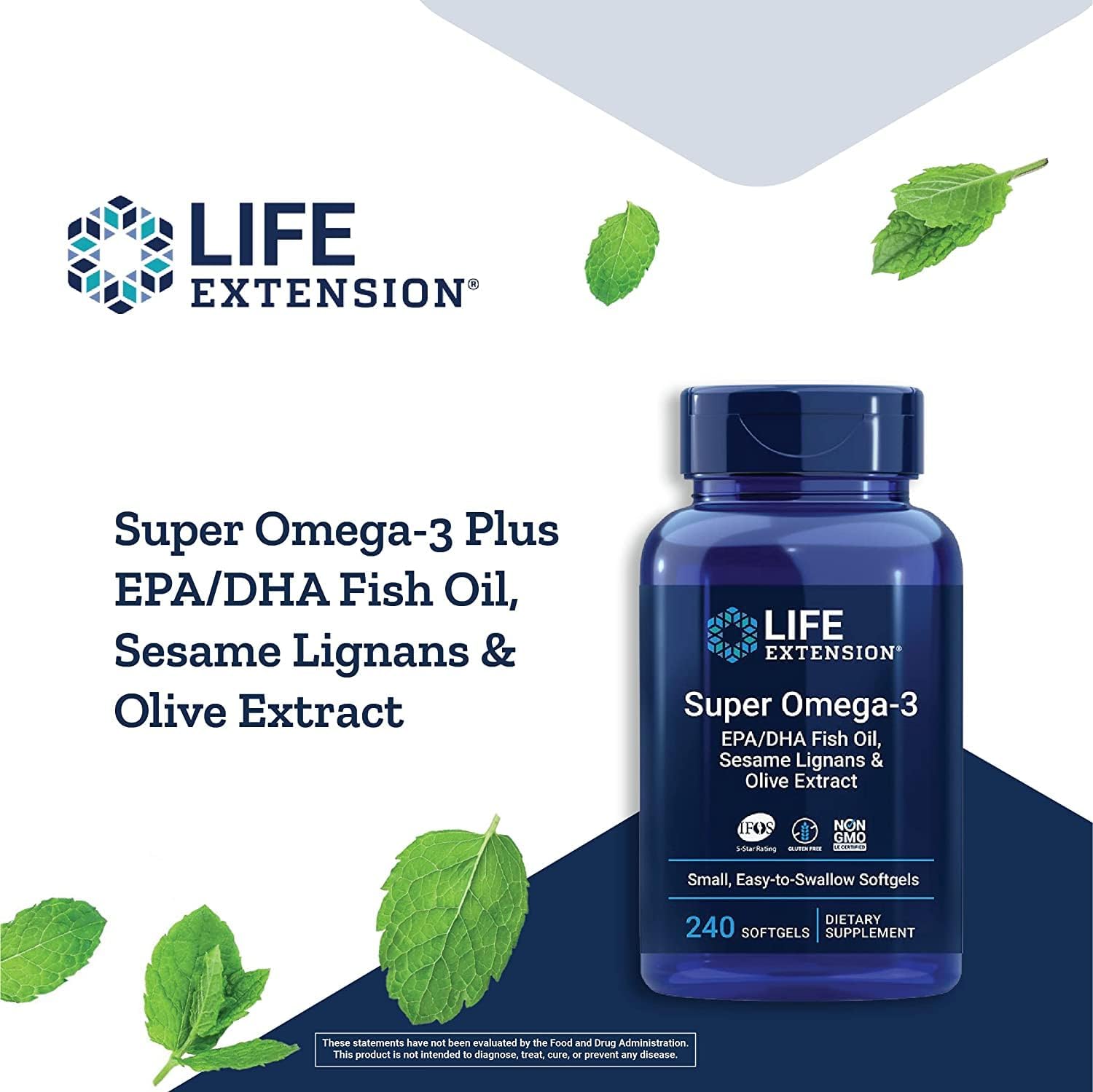 Life Extension Super Omega-3 EPA/DHA Fish Oil, Sesame Lignans & Olive Extract – Heart Health, Brain Health, Inflammation Health Support, Gluten-Free, Easy to Swallow, Non-GMO, 240 Softgels