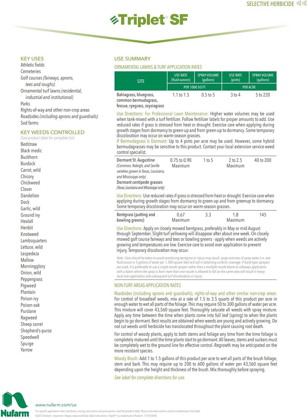 Nufarm Triplet SF Selective Herbicide, Post-Emergent Broadleaf Herbicide, 32 oz