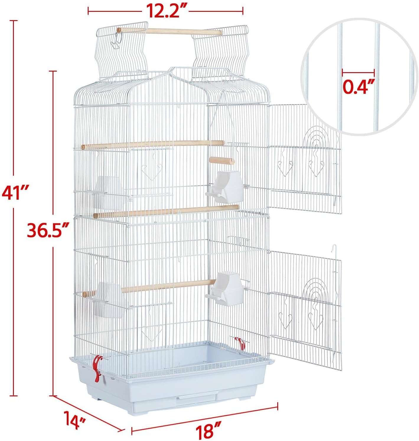 Yaheetech 41-Inch Portable Hanging Flight Bird Cage for Small Parrots Quaker Cockatiels Sun Parakeets Green Cheek Conures Finches Canary Budgies