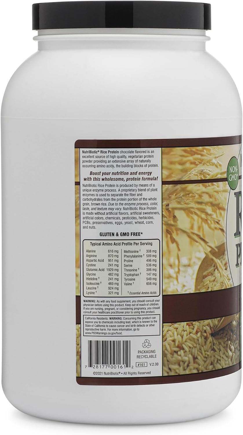 NutriBiotic – Plain Rice Protein, 1 Lb 5 oz (600g) - Low Carb, Keto-Friendly, Vegan, Raw Protein Powder - Grown & Processed Without Chemicals, GMOs or Gluten - Easy to Digest & Nutrient-Rich