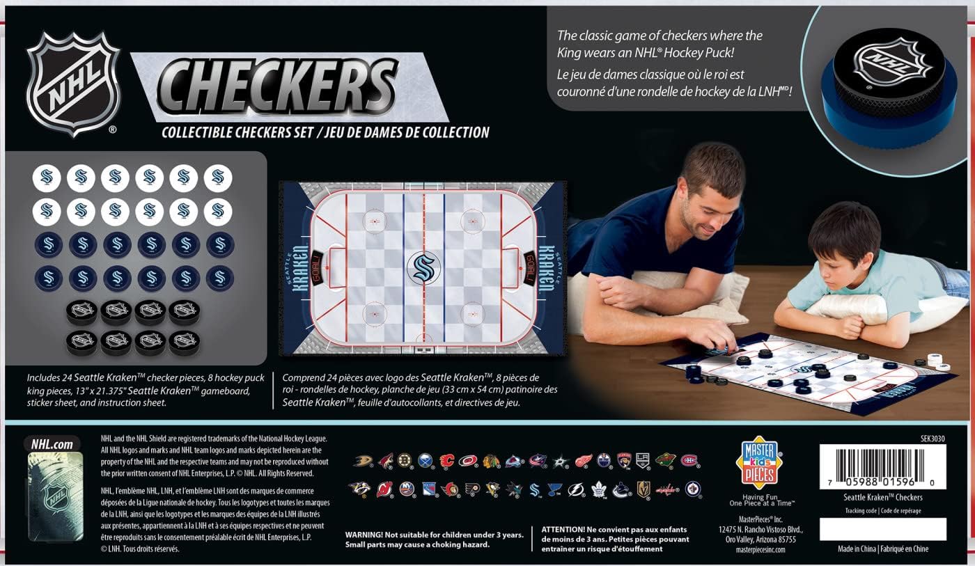 MasterPieces Officially licensed NHL League-NHL Checkers Board Game for Families and Kids ages 6 and Up
