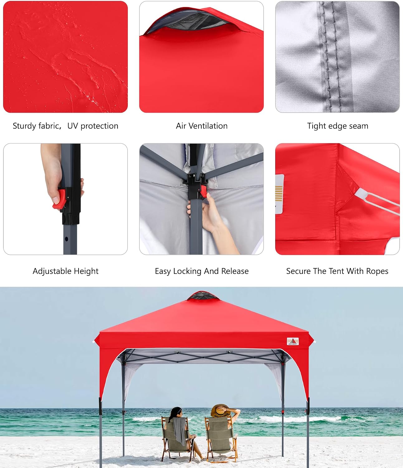 ABCCANOPY Outdoor Pop up Canopy Tent, 10x10 Instant Portable Canopy for Camping, Beach, Backyard,Gray | Water resistant & UV protection canopy, easy setup, with carry bag, ideal for camping, beach, backyard, market events